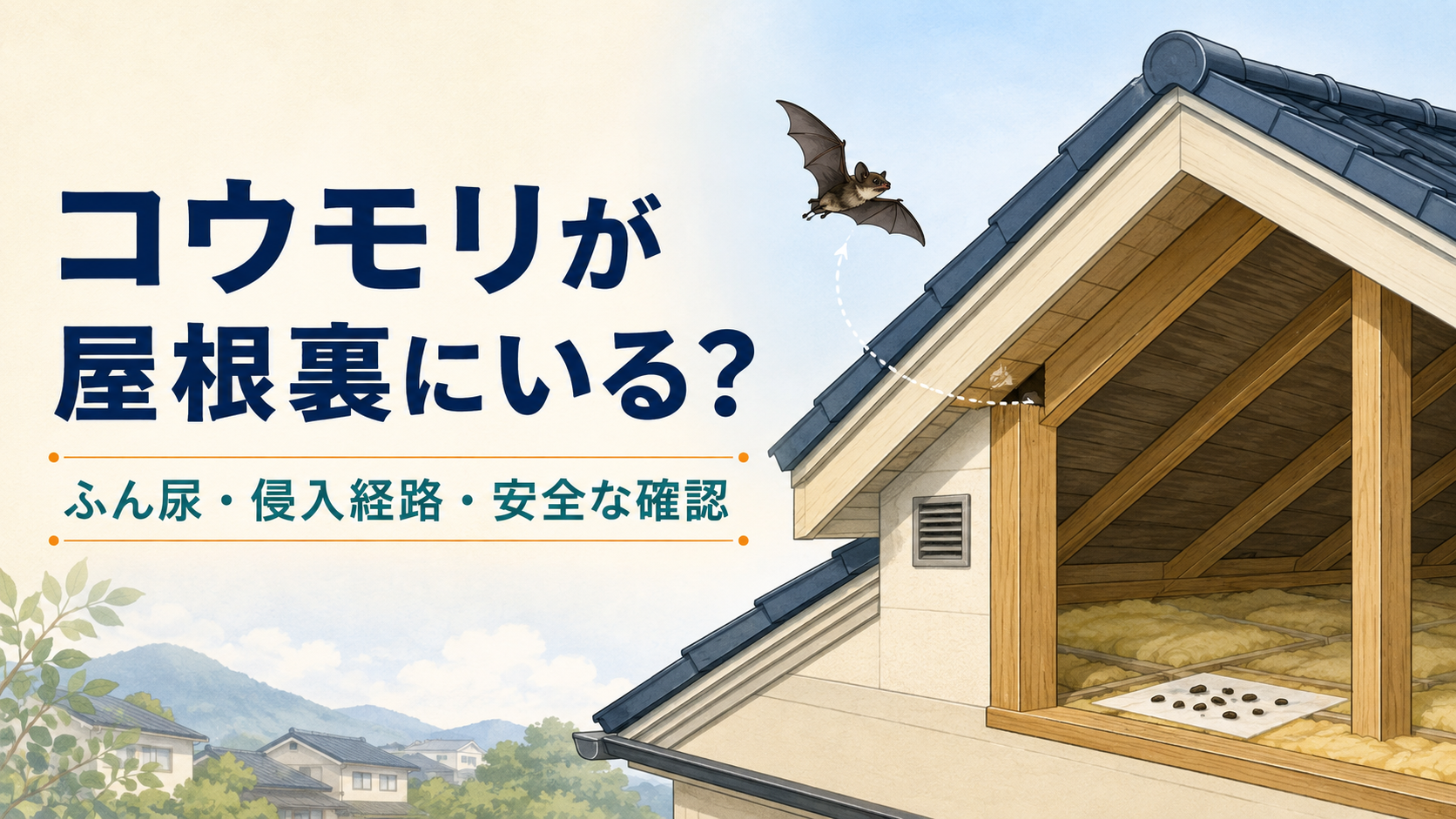 コウモリが屋根裏にいる？ふん尿・侵入経路・安全な確認