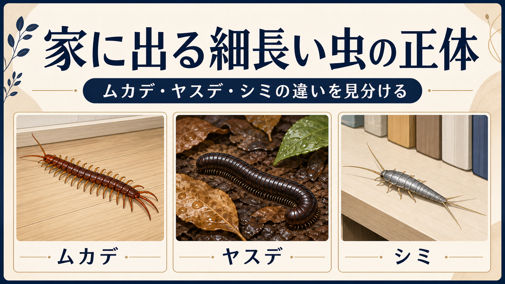 家に出る細長い虫の正体｜ムカデ・ヤスデ・シミなどの違い