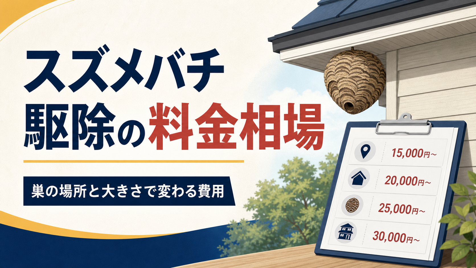 スズメバチ駆除の料金相場｜巣の場所と大きさで変わる点